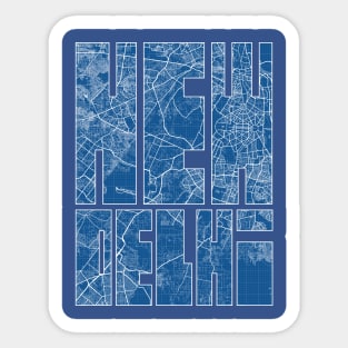 New Delhi, India City Map Typography - Blueprint Sticker